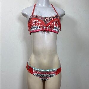 (B3) Maaji reversible bikini, with fringes and hippie print, size 8